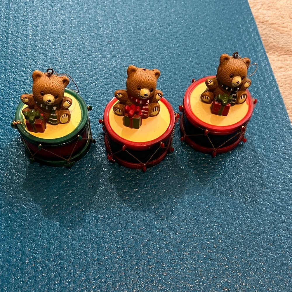Teddy Bear Drum Ornaments Set